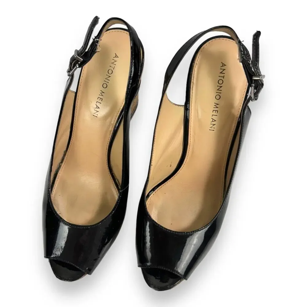 Patent Leather Cork Wedge Slingback Sandals 8.5 Rosie Y2K Glam